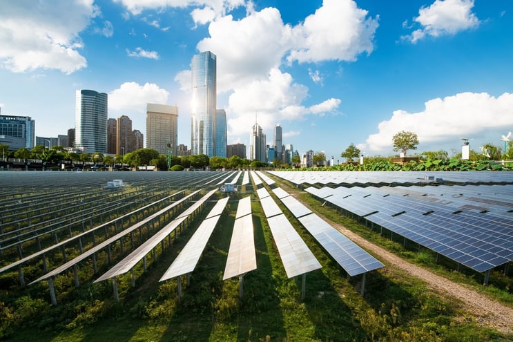 Solar Panels in Field by City