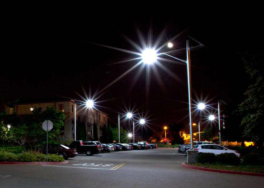 Solar Parking Lot Lighting at Night