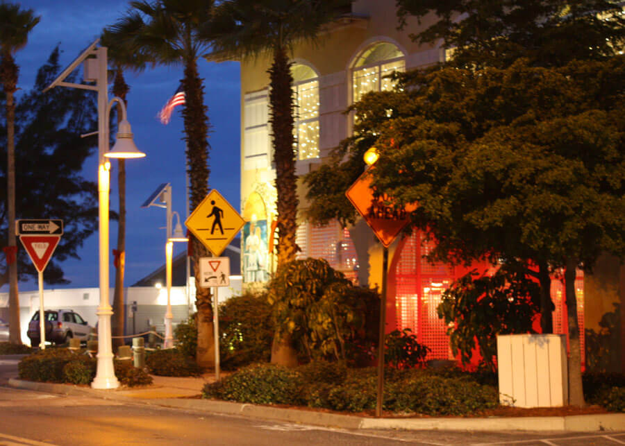 Bradenton Beach Decorative Turtle Friendly Solar Street Light at Night