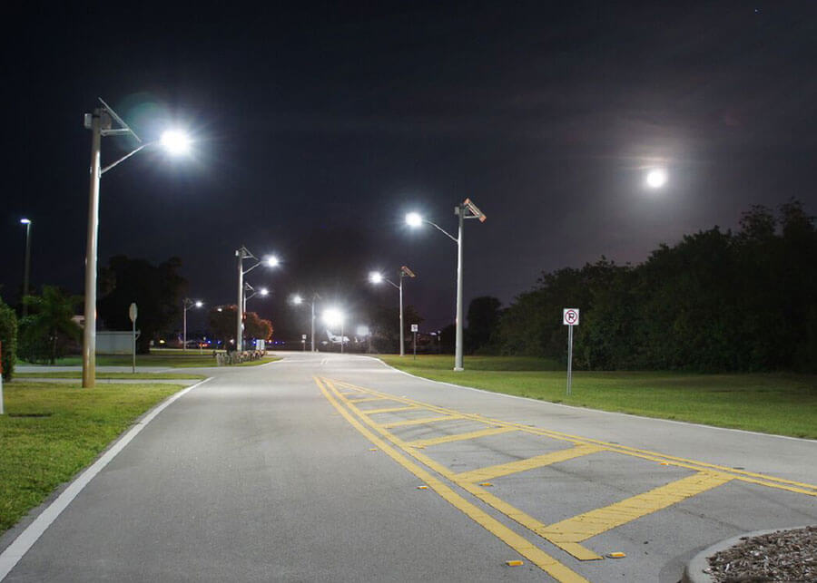 LED Solar Street Light at Night Martin County Airport Road