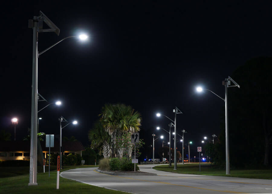Martin County Airport Solar LED Roadway Lighting at Night