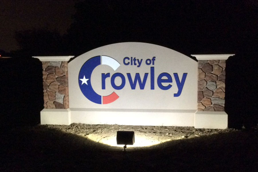 Solar Powered LED Flood Light for City of Crowley Sign
